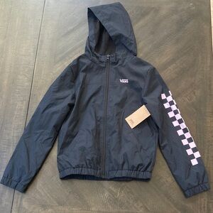 Vans Girls Black Jacket with Purple Checkered Sleeve and tags still on